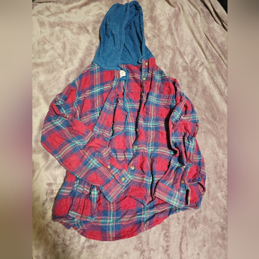 American Eagle Outfitters Red and Blue Sweatshirt Hoodie